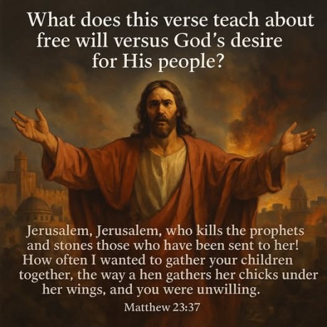 poster Free Will - What does this verse teach about free will versus God's desire for His people? (Matthew 23:37)