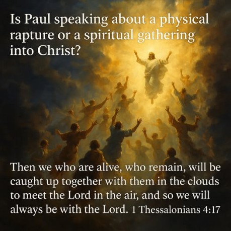 poster Rapture - Is Paul speaking about a physical rapture or a spiritual gathering into Christ? (1 Thessalonians 4:17) 