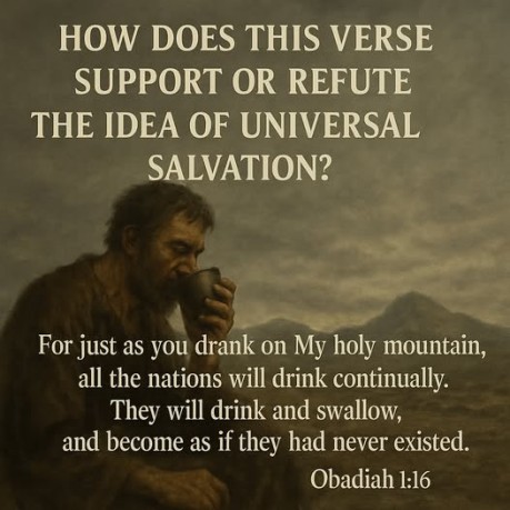 poster Salvation - Universalist - How does this verse support or refute the idea of universal salvation (Obadiah 1:16)? 