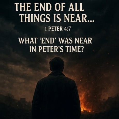 poster 1 Peter 4:7 - 1 Peter 4:7 I believe the end Peter referred to was the imminent end of the Old Covenant age, not the end of the physical world. This aligns perfectly with Jesus' prophecies about the destruction of Jerusalem and the temple in that generation (Matthew 24:2, 34; Luke 21:22). 