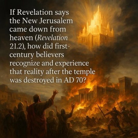 poster Revelation 21:2 - If Revelation says the New Jerusalem came down from heaven (Revelation 21:2), how did first-century believers recognize and experience that reality after the temple was destroyed in AD 70?